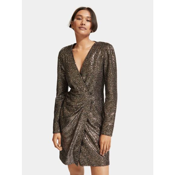 Scotch & Soda Dance All Night Sparkle Wrap Mini Dress Mixed Metal Sequin 36 / S - Picture 1 of 11